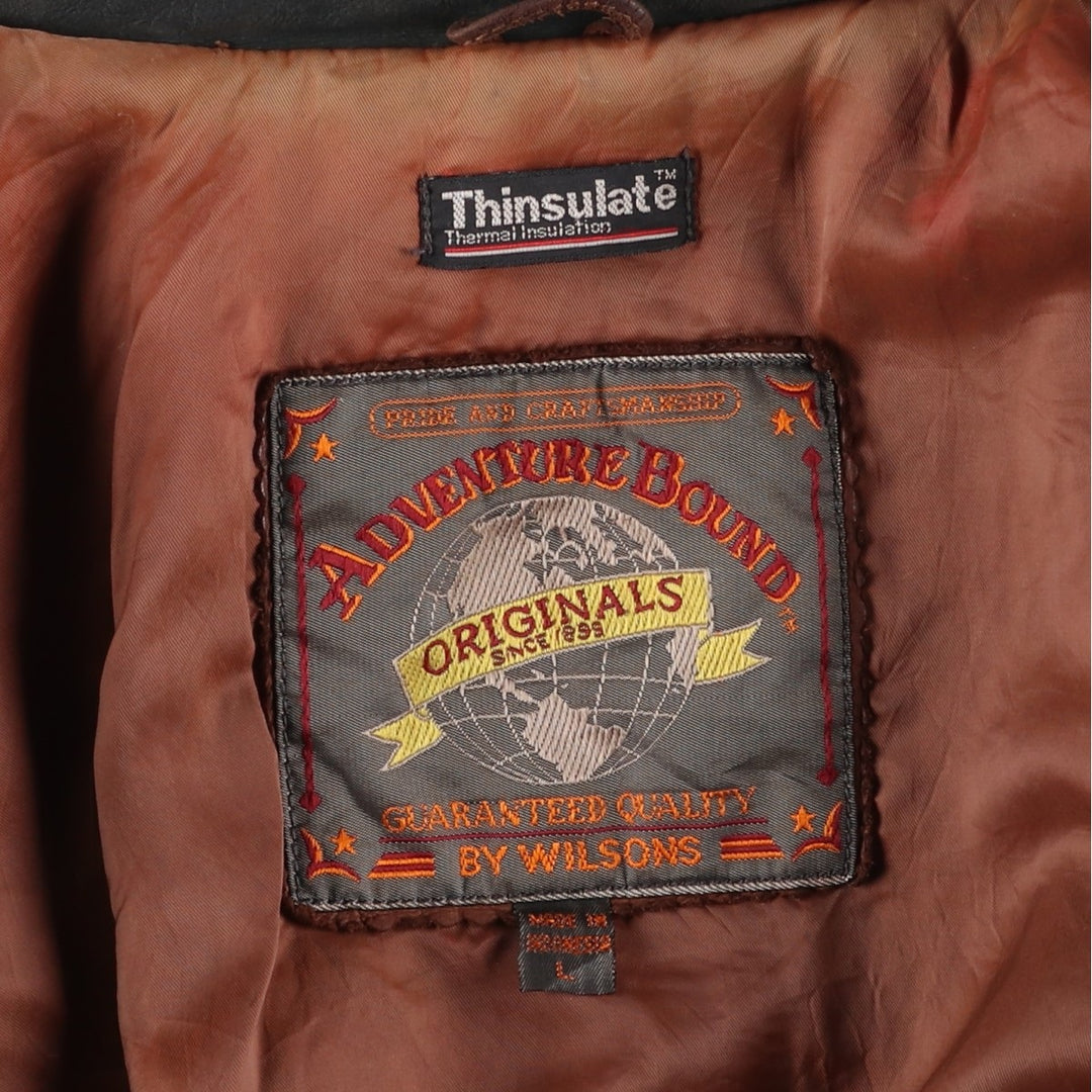 1990'S Vintage Wilson's Adventure Bound Padded Leather Blouson, Men's Size L genuine leather brown type Vintage Second Hand