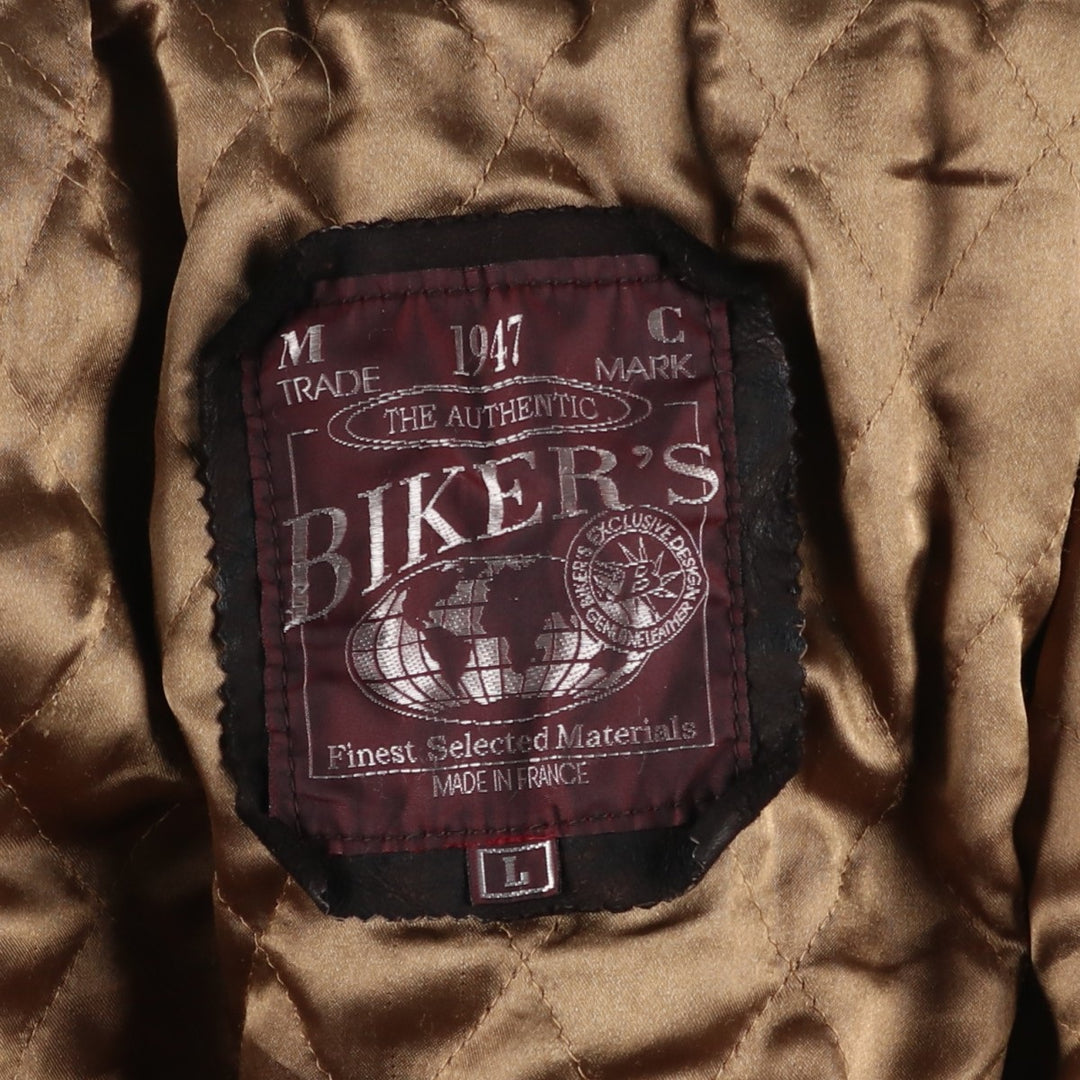 BIKER'S Padded Leather Jacket, Made in France, Men's Size L genuine leather black type Vintage Second Hand