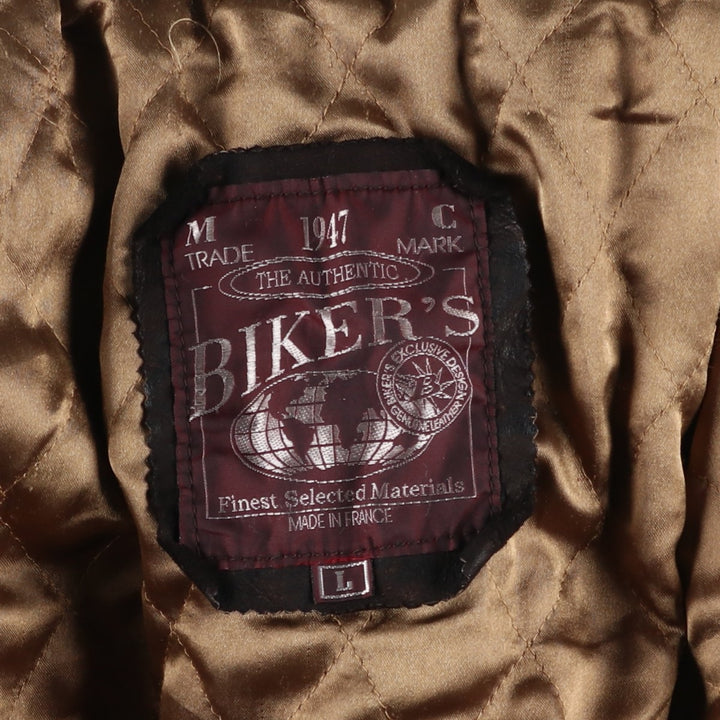 BIKER'S Padded Leather Jacket, Made in France, Men's Size L genuine leather black type Vintage Second Hand