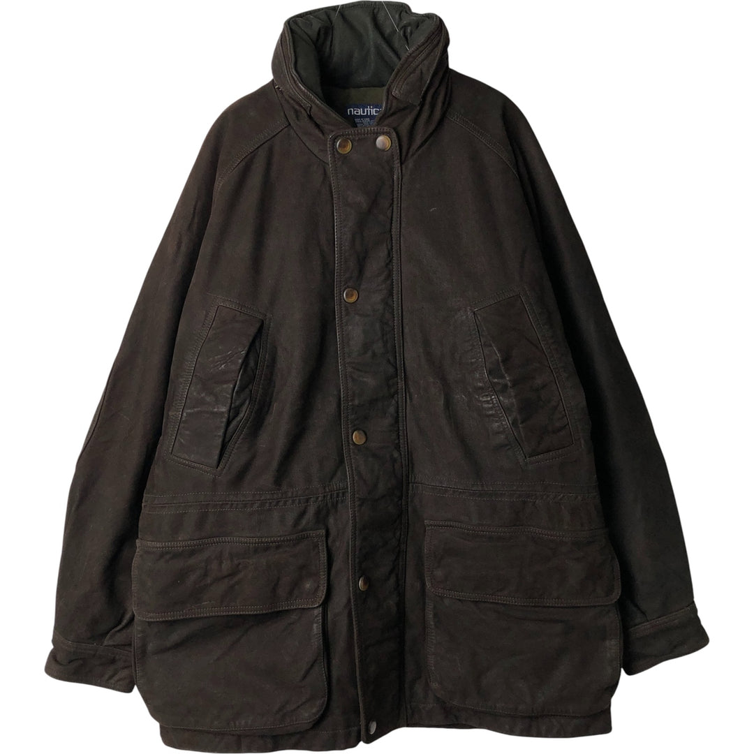 90'S Nautica Leather Jacket, Men's Size XL, Vintage genuine leather brown type Vintage Second Hand
