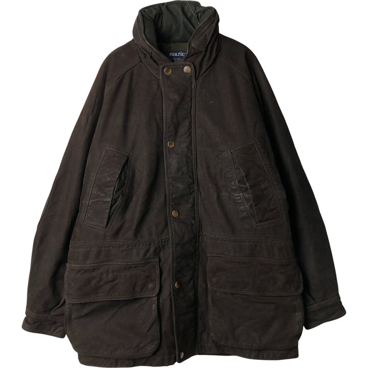 90'S Nautica Leather Jacket, Men's Size XL, Vintage genuine leather brown type Vintage Second Hand