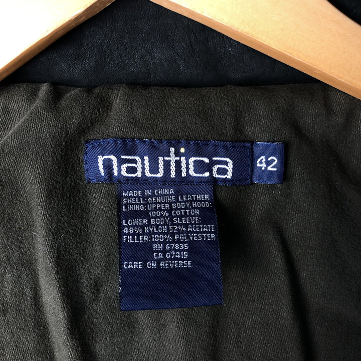 90'S Nautica Leather Jacket, Men's Size XL, Vintage genuine leather brown type Vintage Second Hand