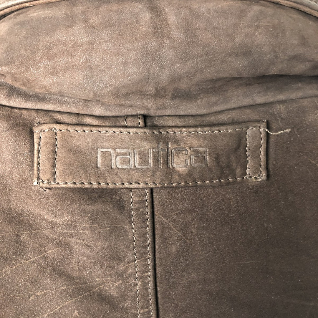 90'S Nautica Leather Jacket, Men's Size XL, Vintage genuine leather brown type Vintage Second Hand