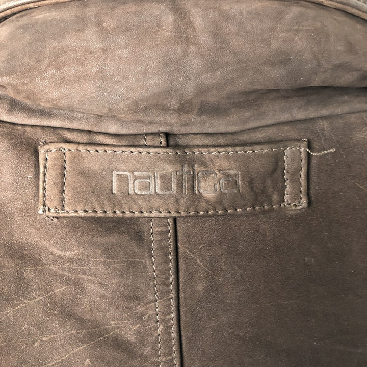 90'S Nautica Leather Jacket, Men's Size XL, Vintage genuine leather brown type Vintage Second Hand