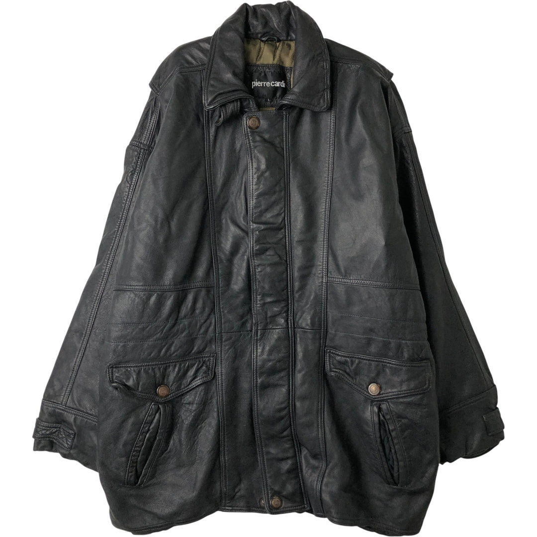 Pierre Cardin padded leather jacket, men's size L genuine leather black type Vintage Second Hand