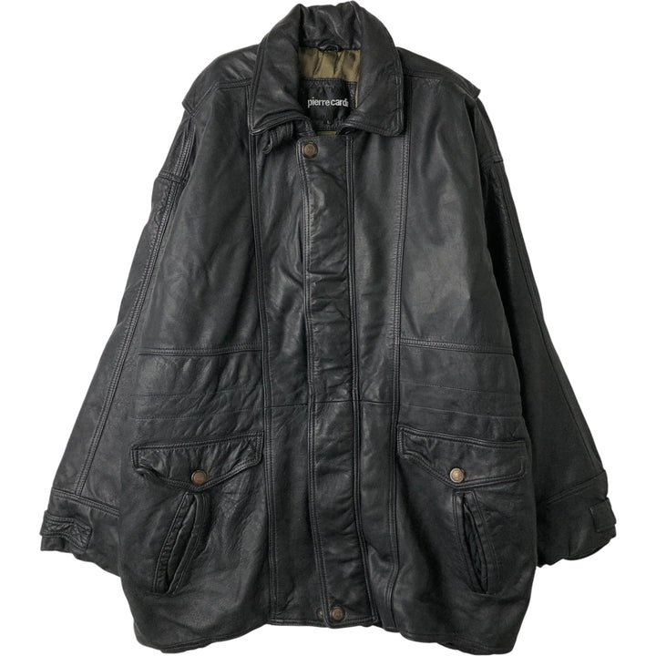 Pierre Cardin padded leather jacket, men's size L genuine leather black type Vintage Second Hand