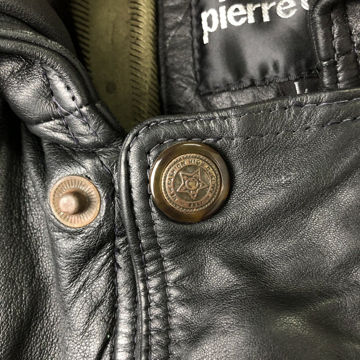 Pierre Cardin padded leather jacket, men's size L genuine leather black type Vintage Second Hand