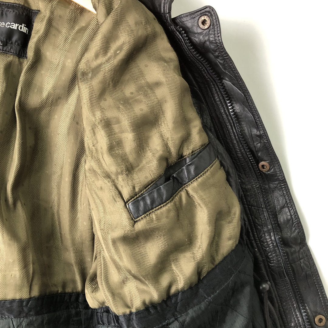 Pierre Cardin padded leather jacket, men's size L genuine leather black type Vintage Second Hand