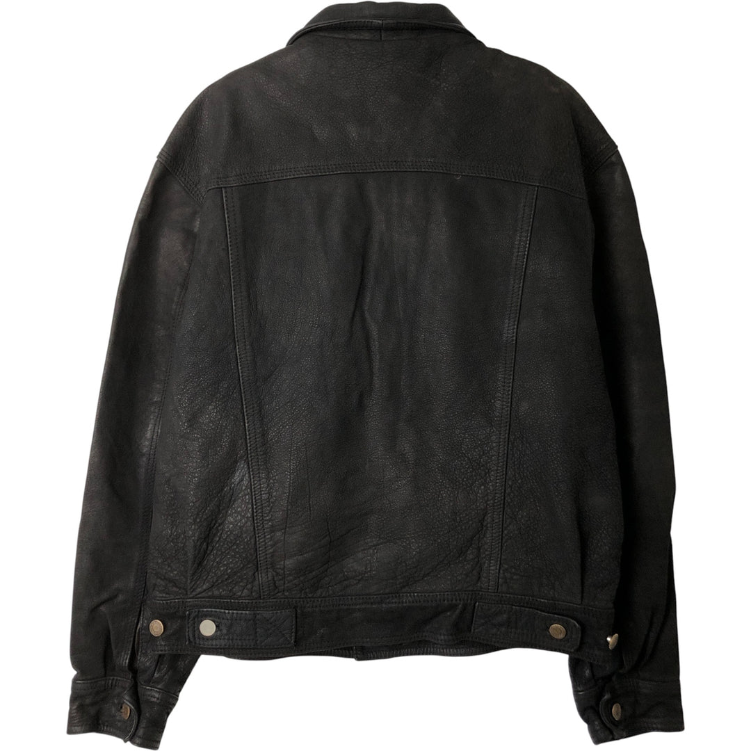 Trucker jacket, leather blouson, men's size L genuine leather black type Vintage Second Hand