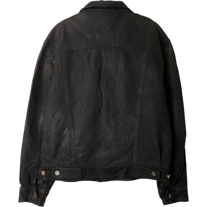 Trucker jacket, leather blouson, men's size L genuine leather black type Vintage Second Hand