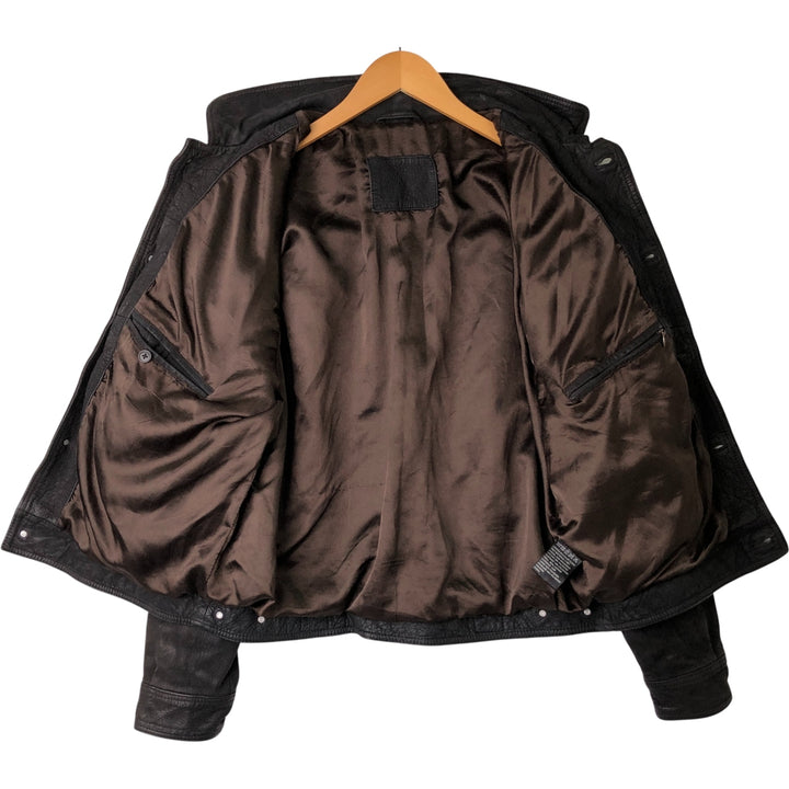 Trucker jacket, leather blouson, men's size L genuine leather black type Vintage Second Hand