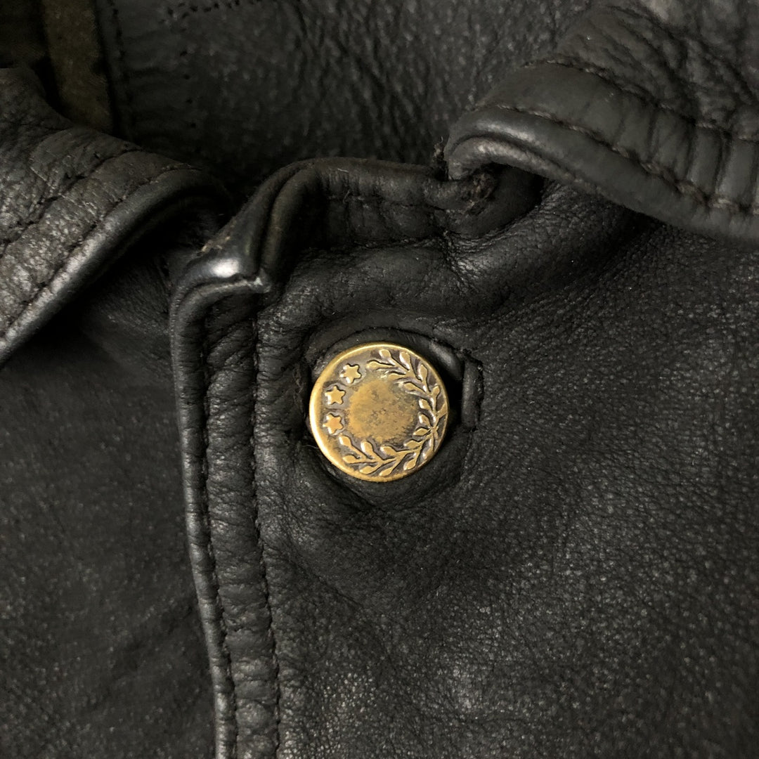 Trucker jacket, leather blouson, men's size L genuine leather black type Vintage Second Hand