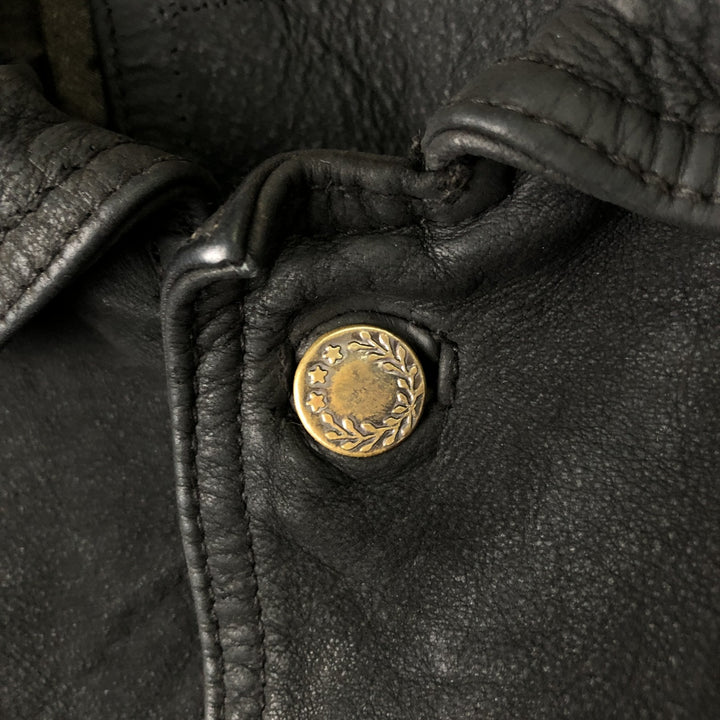 Trucker jacket, leather blouson, men's size L genuine leather black type Vintage Second Hand