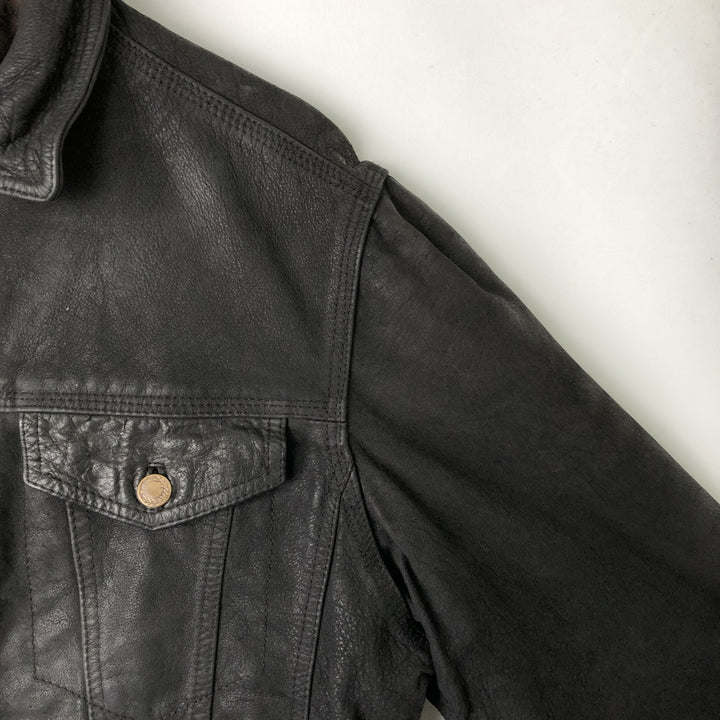 Trucker jacket, leather blouson, men's size L genuine leather black type Vintage Second Hand