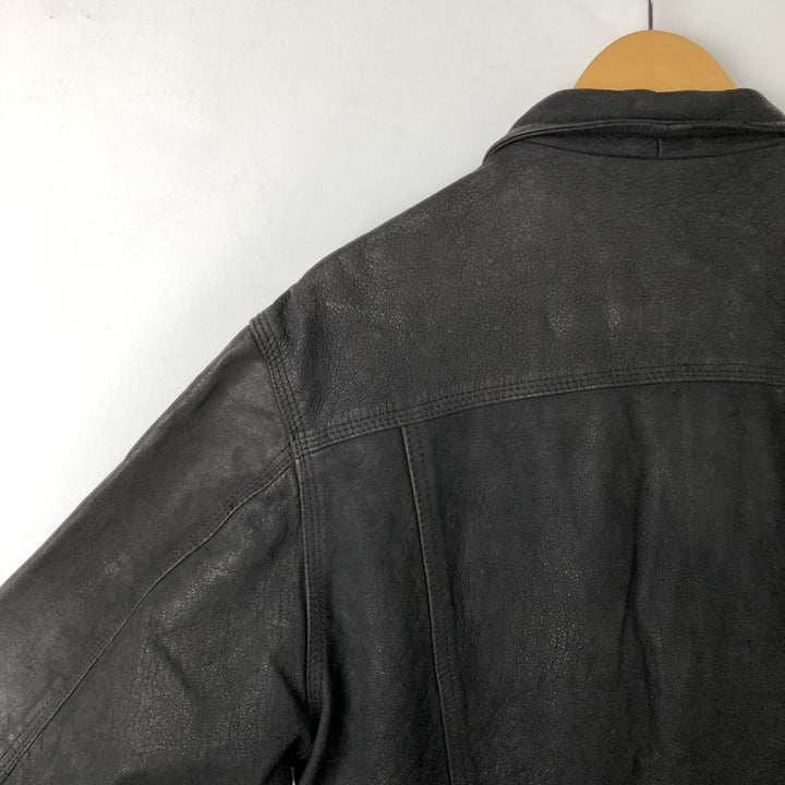 Trucker jacket, leather blouson, men's size L genuine leather black type Vintage Second Hand