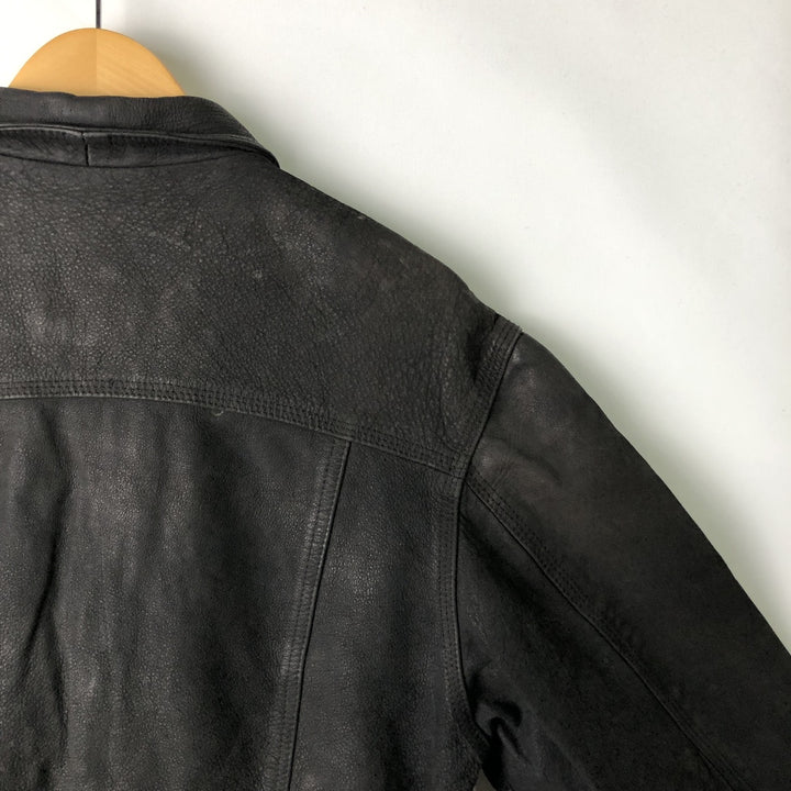 Trucker jacket, leather blouson, men's size L genuine leather black type Vintage Second Hand