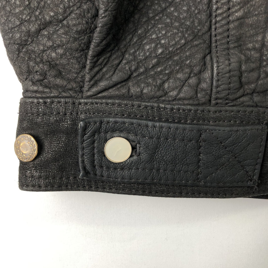 Trucker jacket, leather blouson, men's size L genuine leather black type Vintage Second Hand