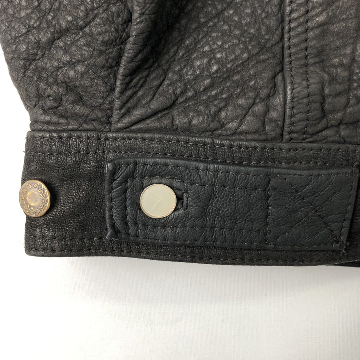 Trucker jacket, leather blouson, men's size L genuine leather black type Vintage Second Hand