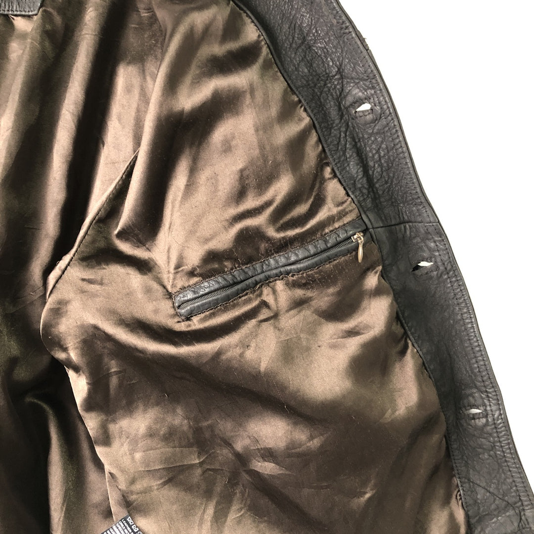 Trucker jacket, leather blouson, men's size L genuine leather black type Vintage Second Hand