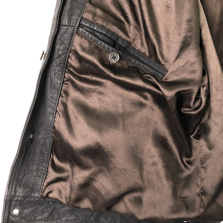 Trucker jacket, leather blouson, men's size L genuine leather black type Vintage Second Hand