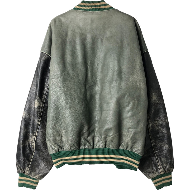 Vintage '90'S Roots padded all-leather varsity jacket, made in Canada, men's size XL genuine leather Khaki type Vintage Second Hand
