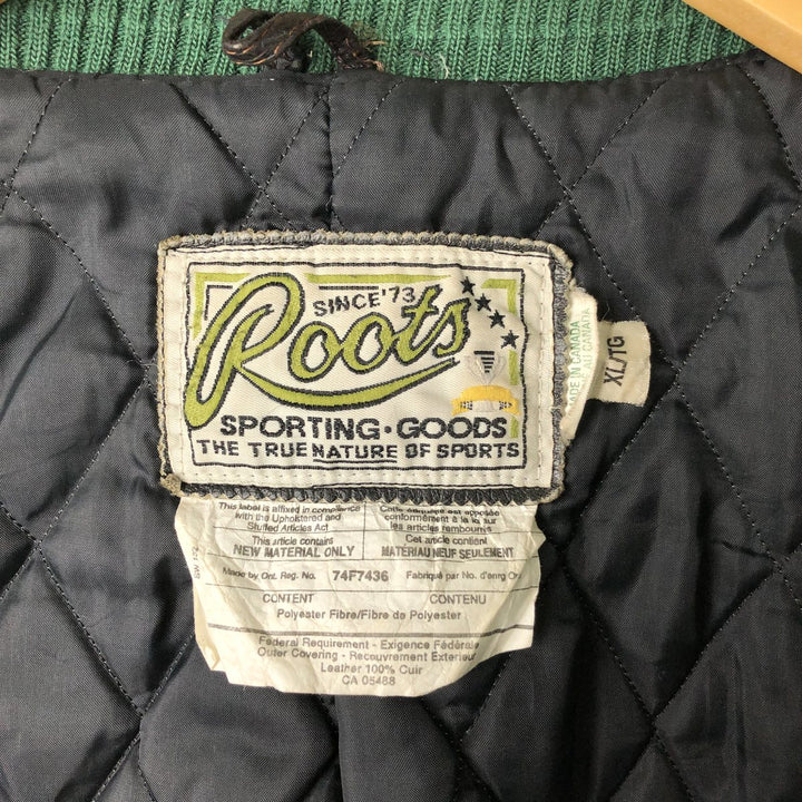 Vintage '90'S Roots padded all-leather varsity jacket, made in Canada, men's size XL genuine leather Khaki type Vintage Second Hand