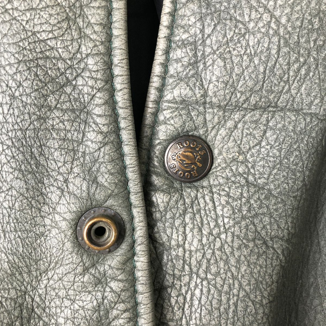 Vintage '90'S Roots padded all-leather varsity jacket, made in Canada, men's size XL genuine leather Khaki type Vintage Second Hand