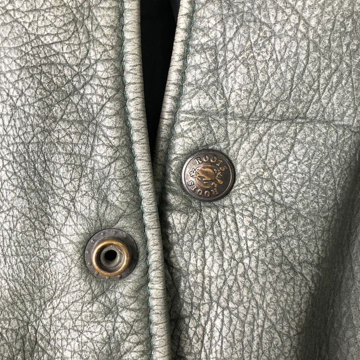 Vintage '90'S Roots padded all-leather varsity jacket, made in Canada, men's size XL genuine leather Khaki type Vintage Second Hand