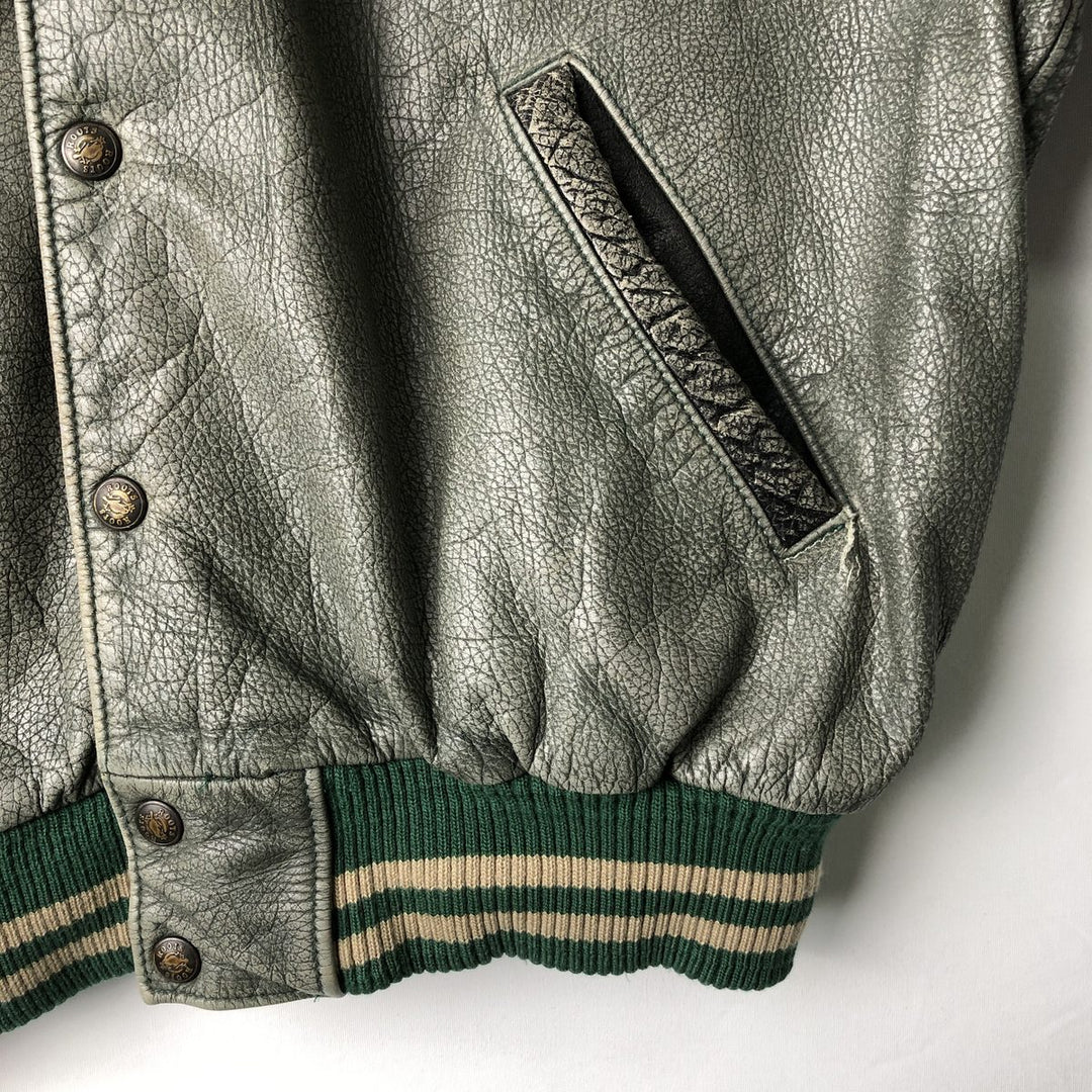 Vintage '90'S Roots padded all-leather varsity jacket, made in Canada, men's size XL genuine leather Khaki type Vintage Second Hand