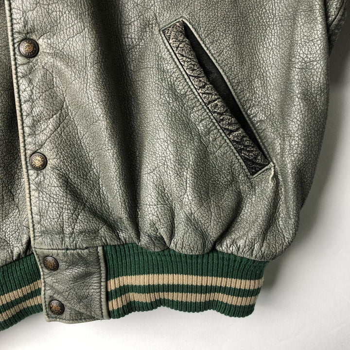 Vintage '90'S Roots padded all-leather varsity jacket, made in Canada, men's size XL genuine leather Khaki type Vintage Second Hand