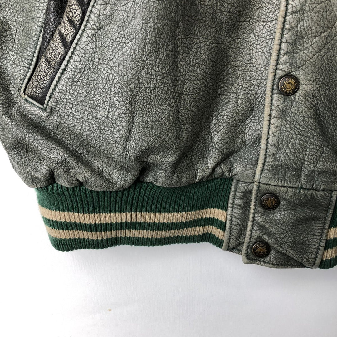 Vintage '90'S Roots padded all-leather varsity jacket, made in Canada, men's size XL genuine leather Khaki type Vintage Second Hand