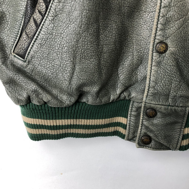 Vintage '90'S Roots padded all-leather varsity jacket, made in Canada, men's size XL genuine leather Khaki type Vintage Second Hand