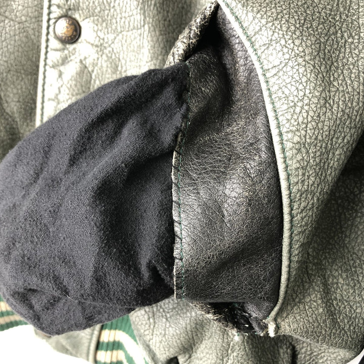 Vintage '90'S Roots padded all-leather varsity jacket, made in Canada, men's size XL genuine leather Khaki type Vintage Second Hand