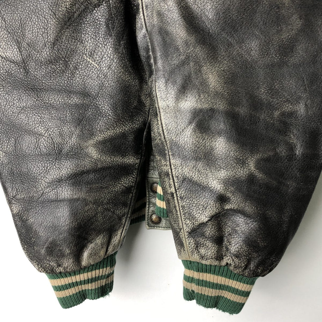 Vintage '90'S Roots padded all-leather varsity jacket, made in Canada, men's size XL genuine leather Khaki type Vintage Second Hand