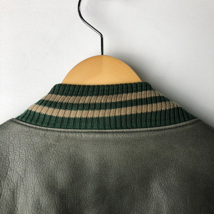 Vintage '90'S Roots padded all-leather varsity jacket, made in Canada, men's size XL genuine leather Khaki type Vintage Second Hand
