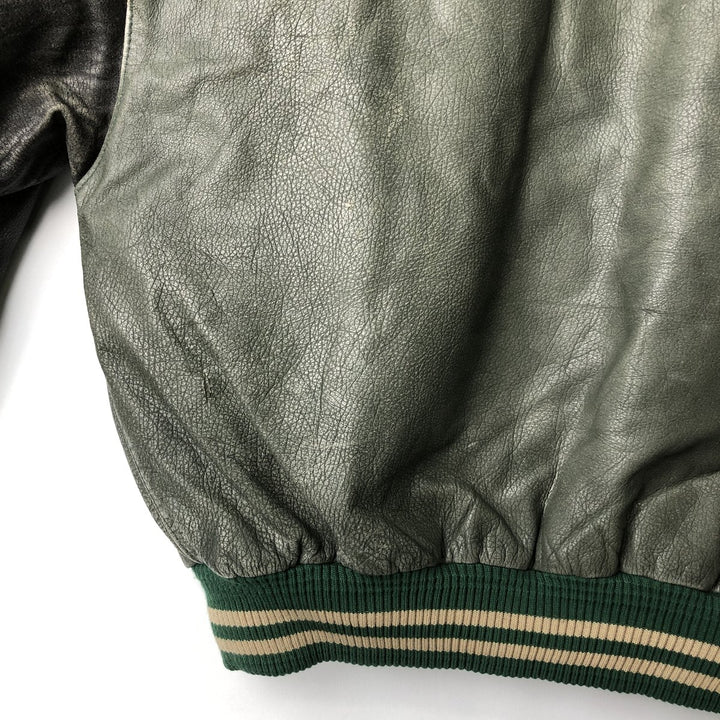 Vintage '90'S Roots padded all-leather varsity jacket, made in Canada, men's size XL genuine leather Khaki type Vintage Second Hand