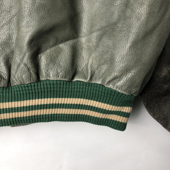 Vintage '90'S Roots padded all-leather varsity jacket, made in Canada, men's size XL genuine leather Khaki type Vintage Second Hand