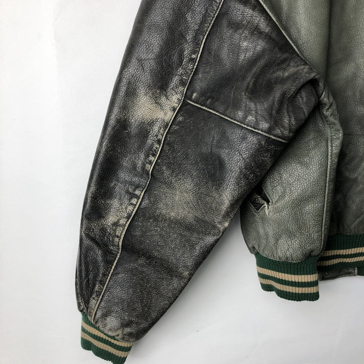 Vintage '90'S Roots padded all-leather varsity jacket, made in Canada, men's size XL genuine leather Khaki type Vintage Second Hand
