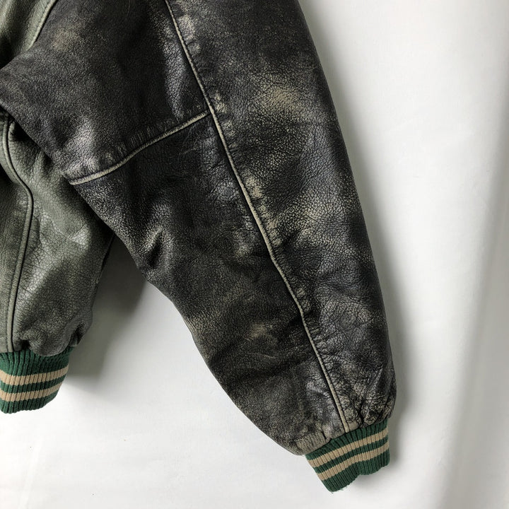 Vintage '90'S Roots padded all-leather varsity jacket, made in Canada, men's size XL genuine leather Khaki type Vintage Second Hand