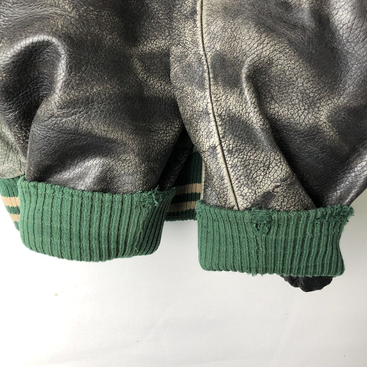 Vintage '90'S Roots padded all-leather varsity jacket, made in Canada, men's size XL genuine leather Khaki type Vintage Second Hand