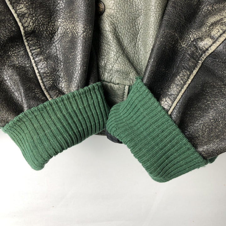 Vintage '90'S Roots padded all-leather varsity jacket, made in Canada, men's size XL genuine leather Khaki type Vintage Second Hand