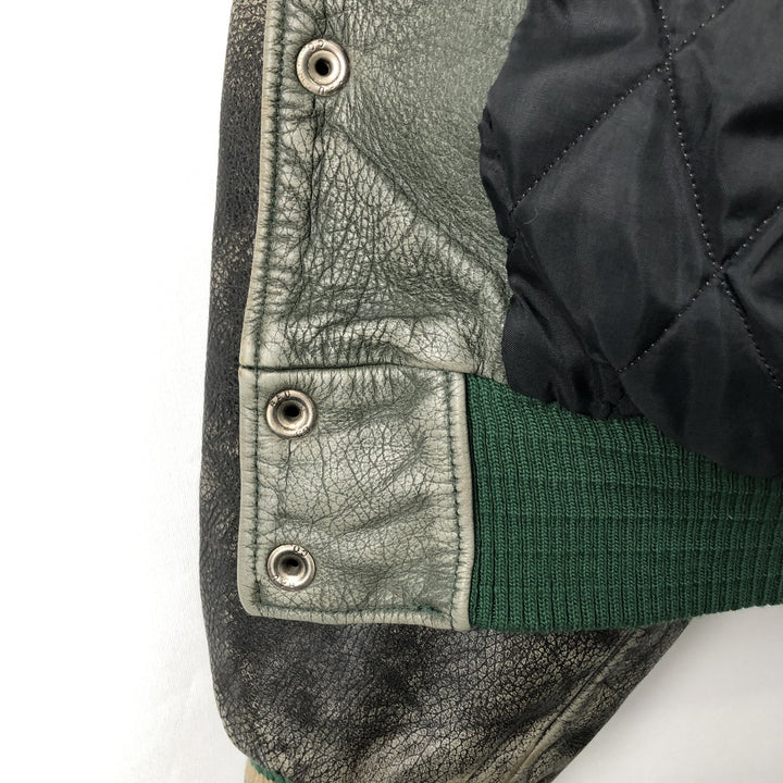 Vintage '90'S Roots padded all-leather varsity jacket, made in Canada, men's size XL genuine leather Khaki type Vintage Second Hand