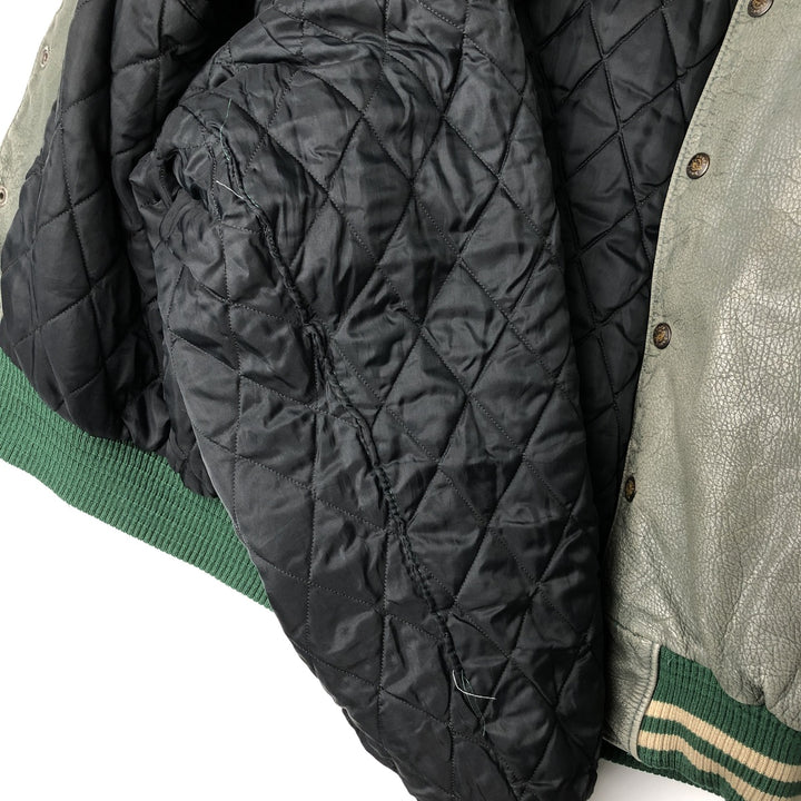 Vintage '90'S Roots padded all-leather varsity jacket, made in Canada, men's size XL genuine leather Khaki type Vintage Second Hand