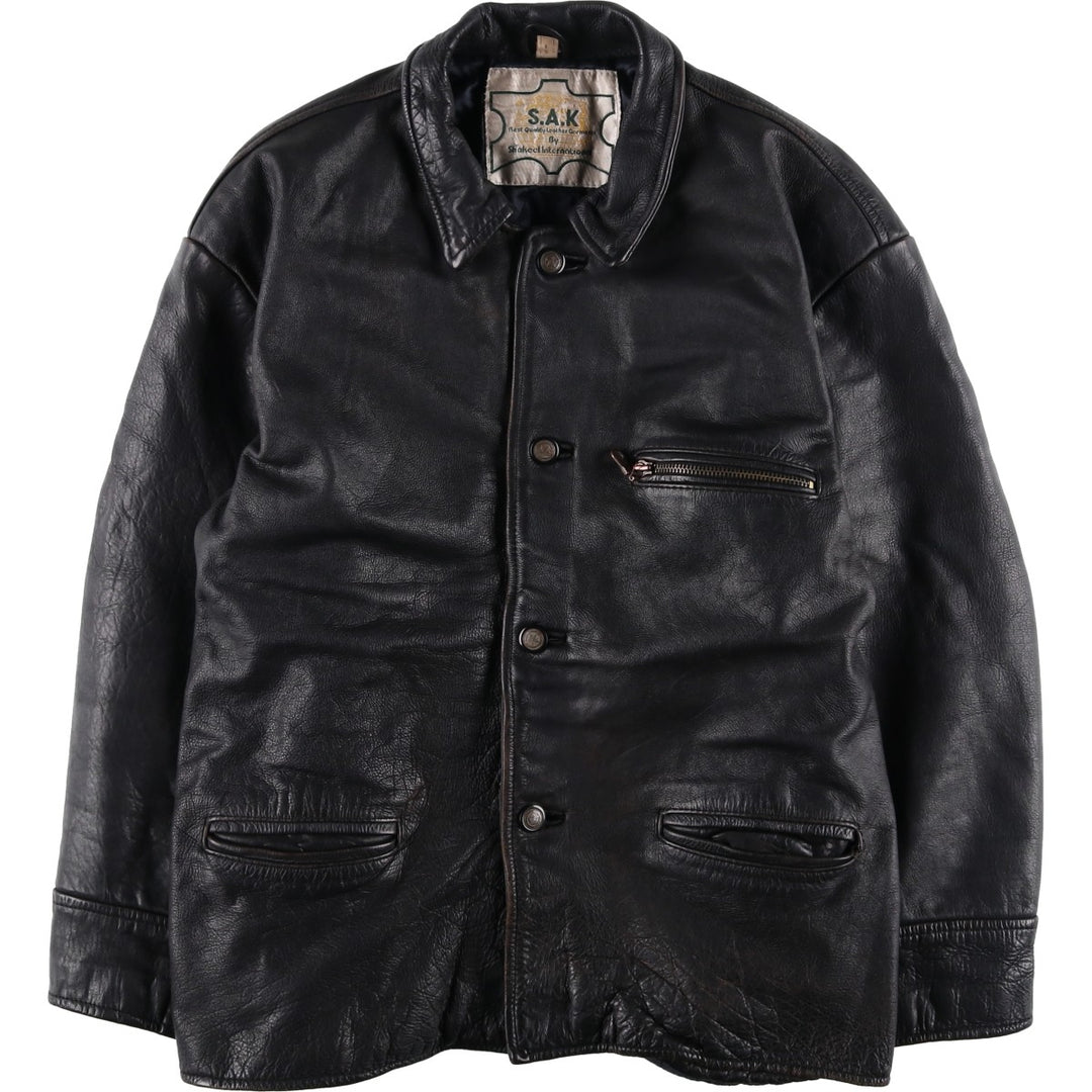 SAK Shakeel International Leather Jacket, Men's Size L genuine leather black type Vintage Second Hand
