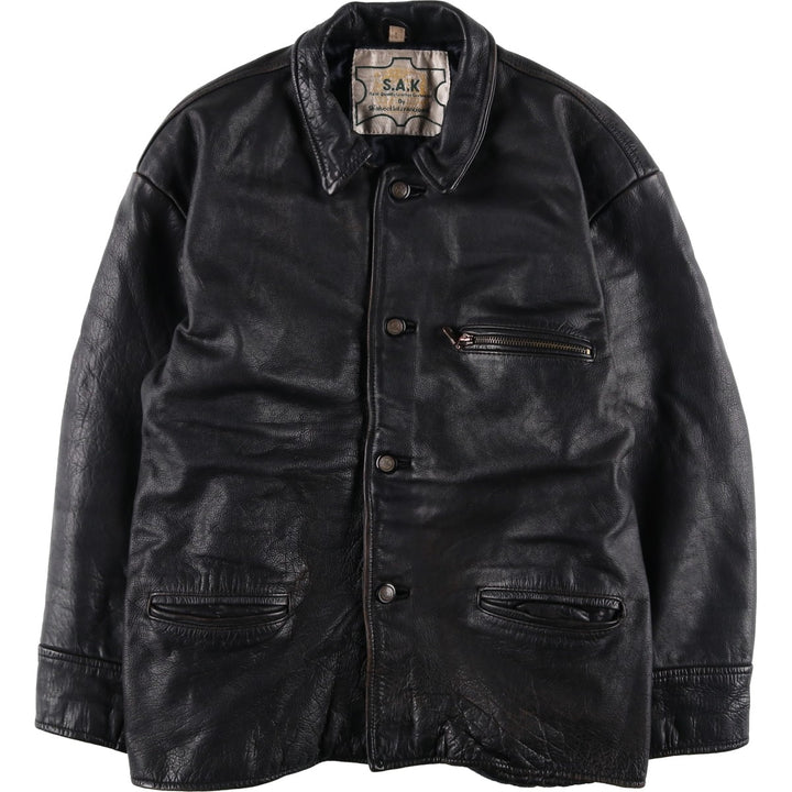 SAK Shakeel International Leather Jacket, Men's Size L genuine leather black type Vintage Second Hand