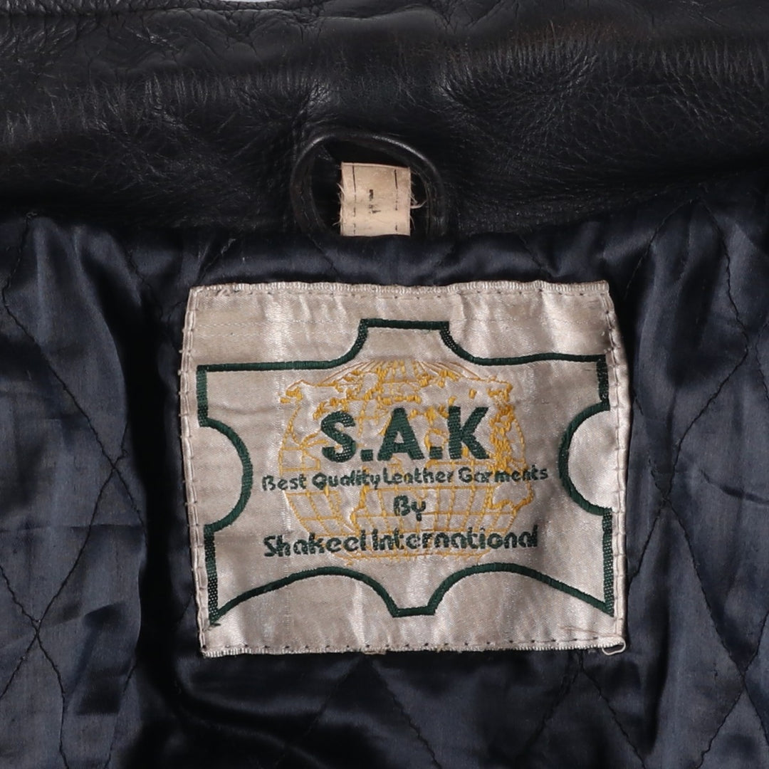 SAK Shakeel International Leather Jacket, Men's Size L genuine leather black type Vintage Second Hand