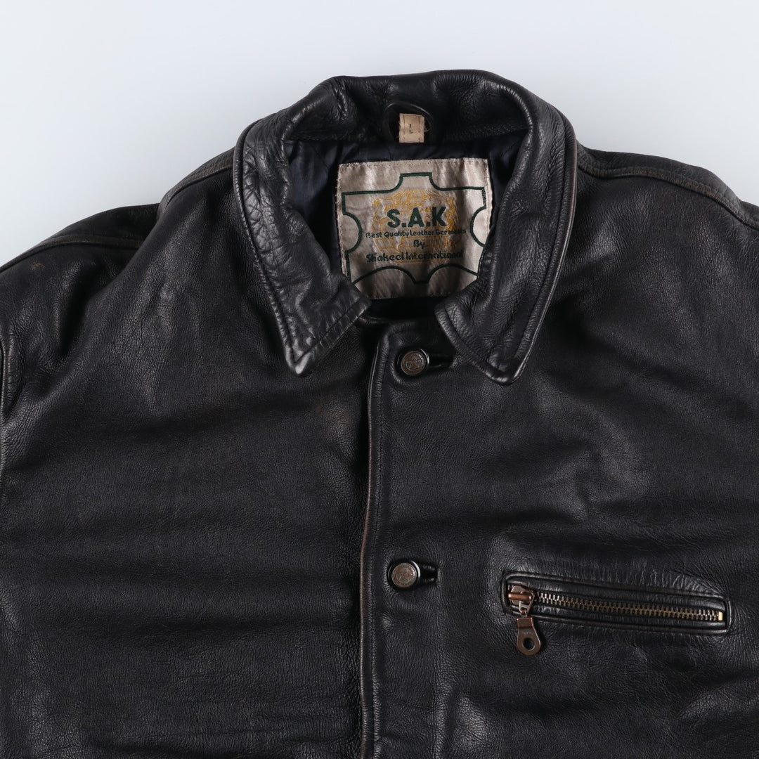 SAK Shakeel International Leather Jacket, Men's Size L genuine leather black type Vintage Second Hand