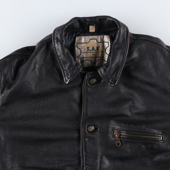 SAK Shakeel International Leather Jacket, Men's Size L genuine leather black type Vintage Second Hand