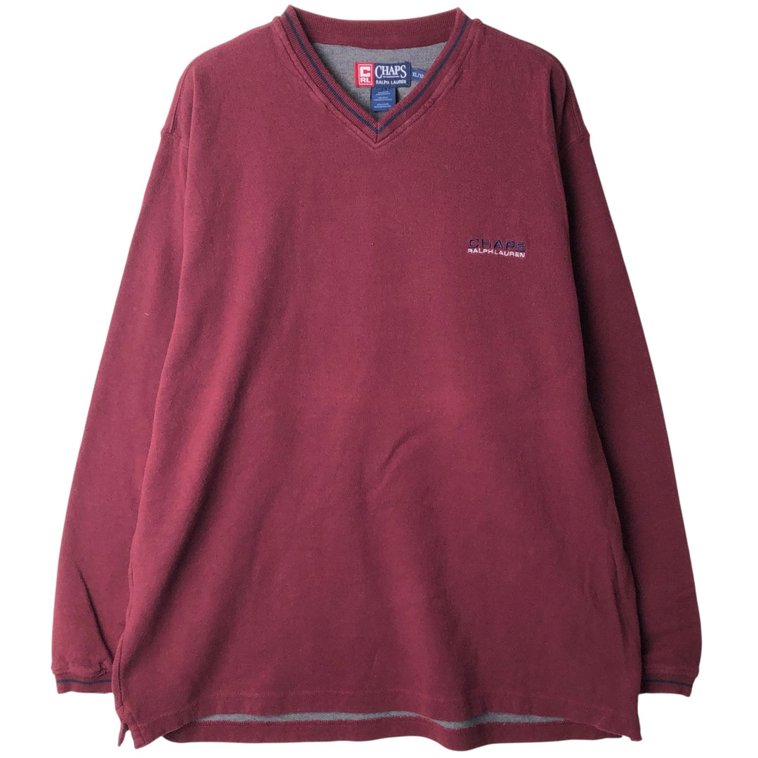 90'S Vintage Ralph Lauren Chaps V-neck Long Sleeve T-Shirt, Men's XL cotton burgundy type Vintage Second Hand
