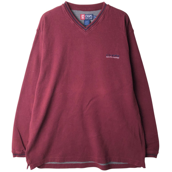 90'S Vintage Ralph Lauren Chaps V-neck Long Sleeve T-Shirt, Men's XL cotton burgundy type Vintage Second Hand